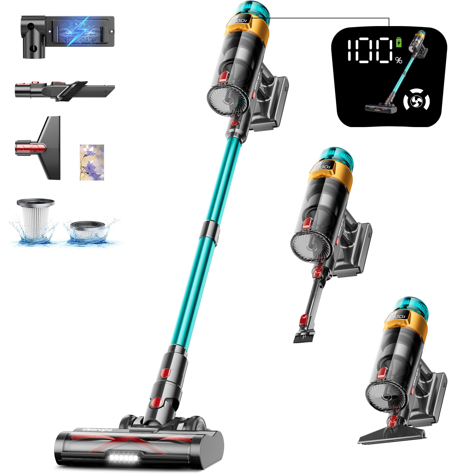 Cordless Vacuum Cleaner, 550W 45Kpa 70Mins Vacuum Cleaners For Home, Stick Vacuum With Charging Dock Station, Anti Tangle Wirele